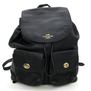 Coach $495 Billie Pebbled Black Leather Large Backpack Bag Gold Details Logo